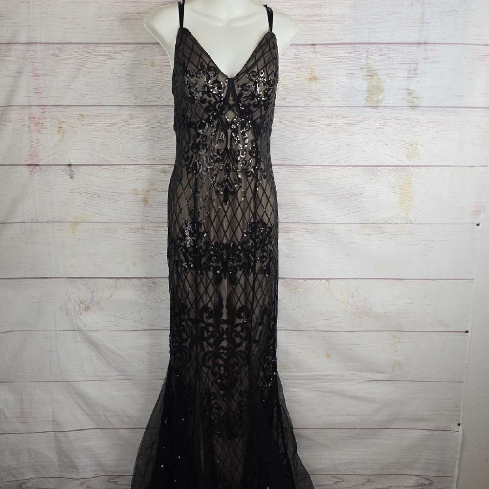 SHEIN Curve Black Sequin Formal Embellished Formal Gown Sz 1XL